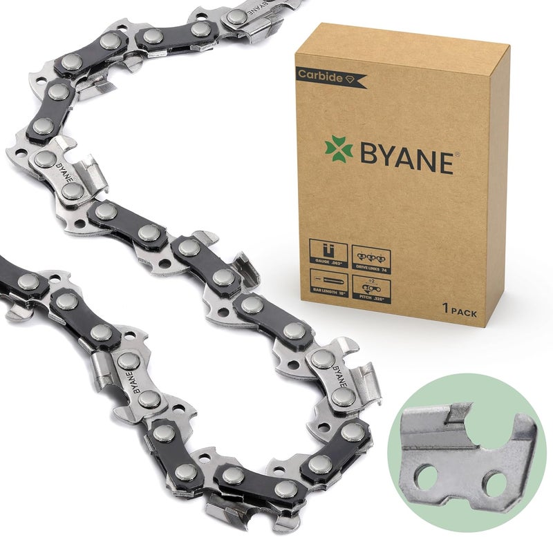 Byane Carbide Chainsaw Chain 18 Inch, .325 Pitch, 063" Gauge, 74 Drive Links, Low Kickback, Fits Stihl 024, MS270, MS 271 Farm Boss, MS 290, MS291, MS311 and More - Image 1